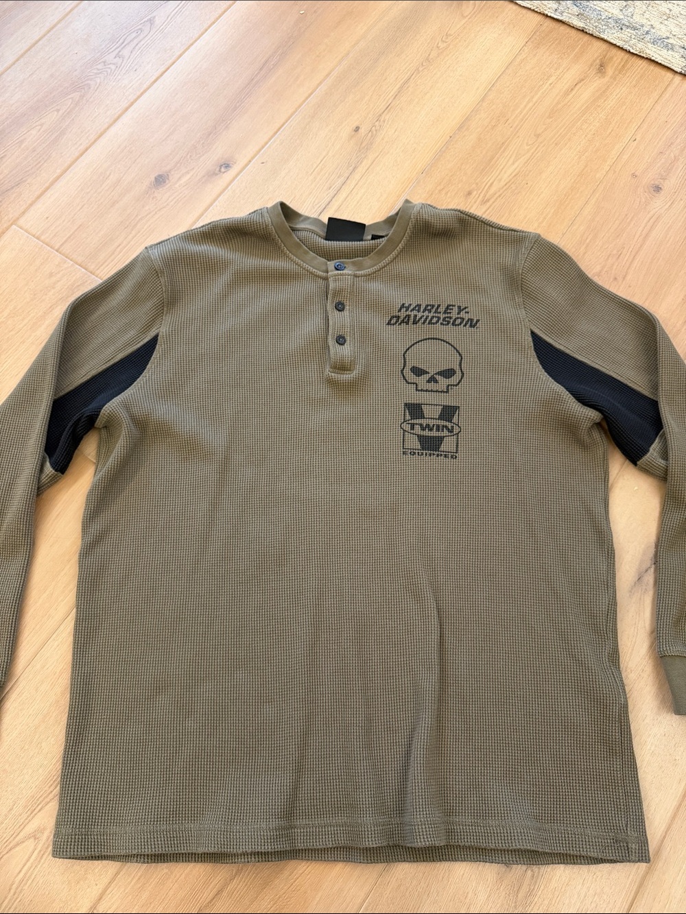Harley-Davidson Olive Green Thermal Henley with Black Accents